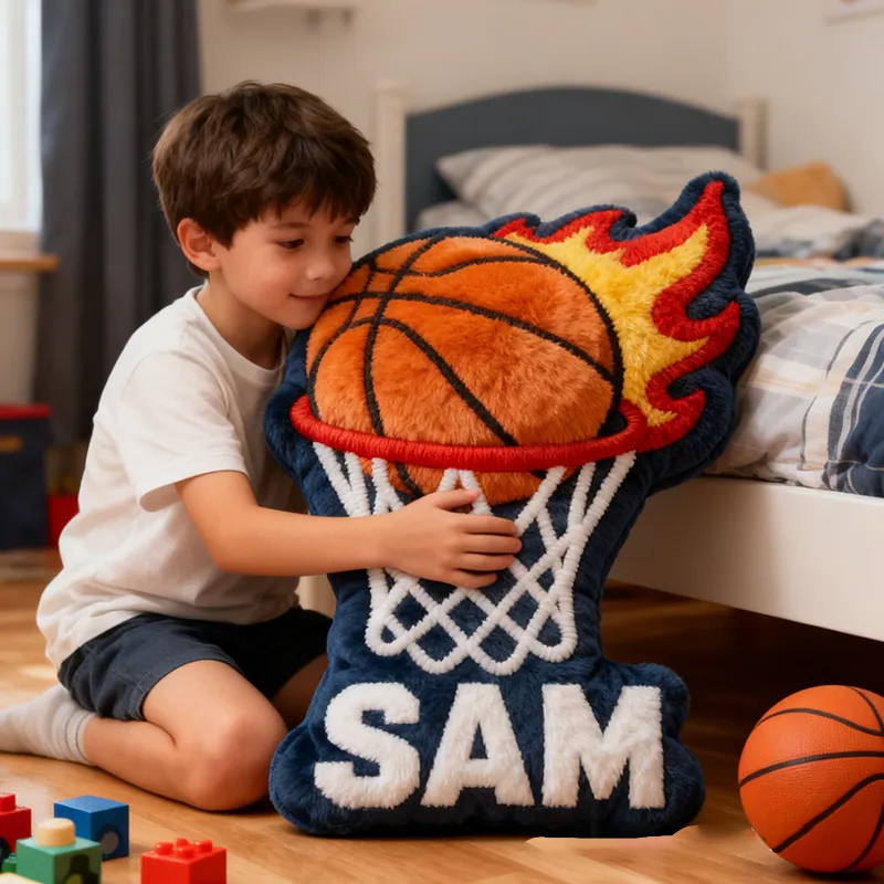 Personalized Basketball Flame Pillow with Custom Name and Bold Design for Basketball Enthusiasts