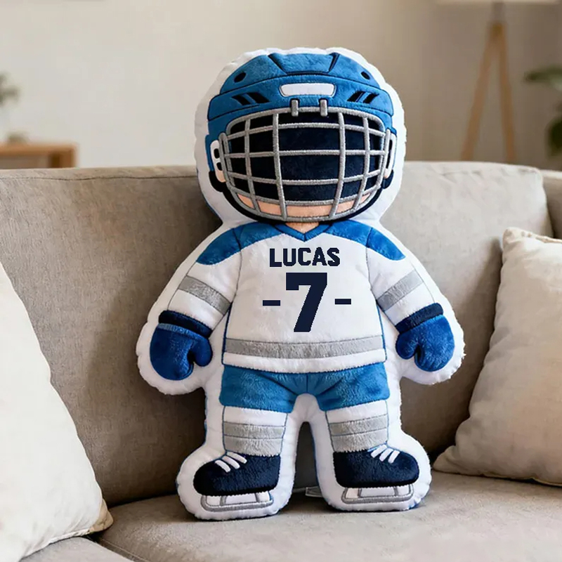 Personalized Cute Hockey Player Pillow with Custom Name and Number 