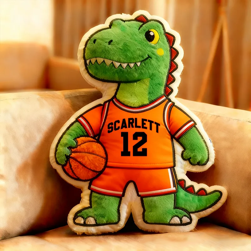 Personalized Dinosaur Basketball Player Pillow with Custom Name and Jersey Number