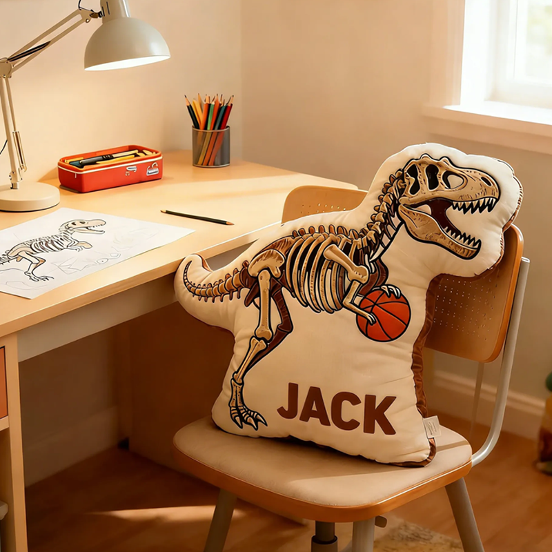 Personalized Dinosaur Basketball Pillow with Custom Name Design