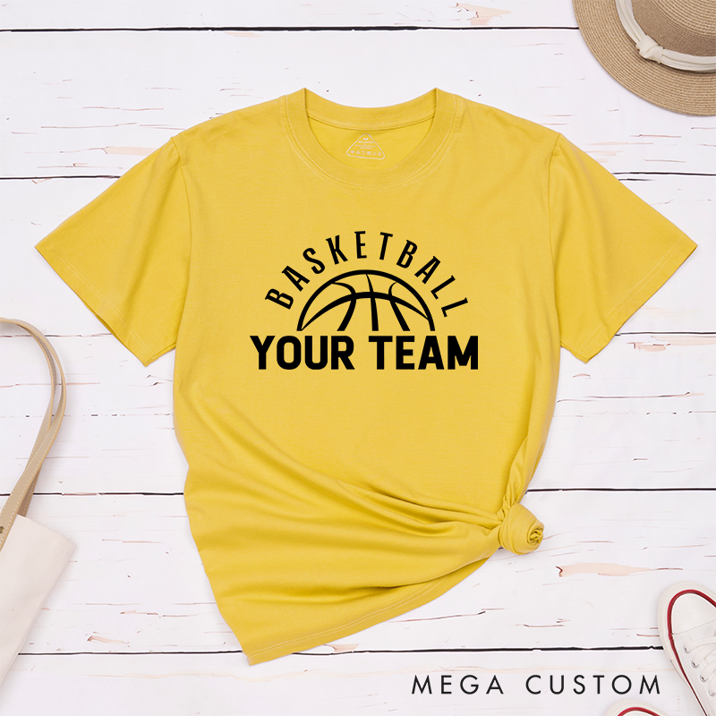 Personalized Basketball T-Shirt Design Featuring Custom Team Name Arched Text and Bold Basketball Graphic
