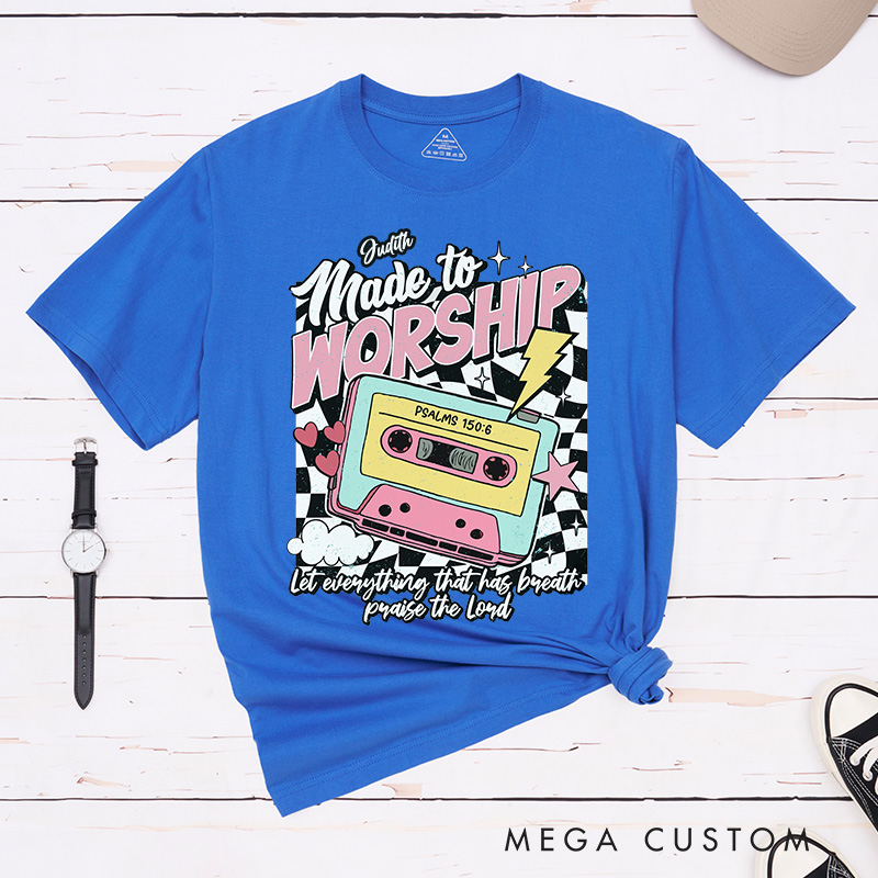 Personalized Made to Worship Cotton T-Shirt with Name Christian Psalm 150:6 Classic T-Shirt Retro Bible Verse Shirt Jesus Tee Christian Faith Gift