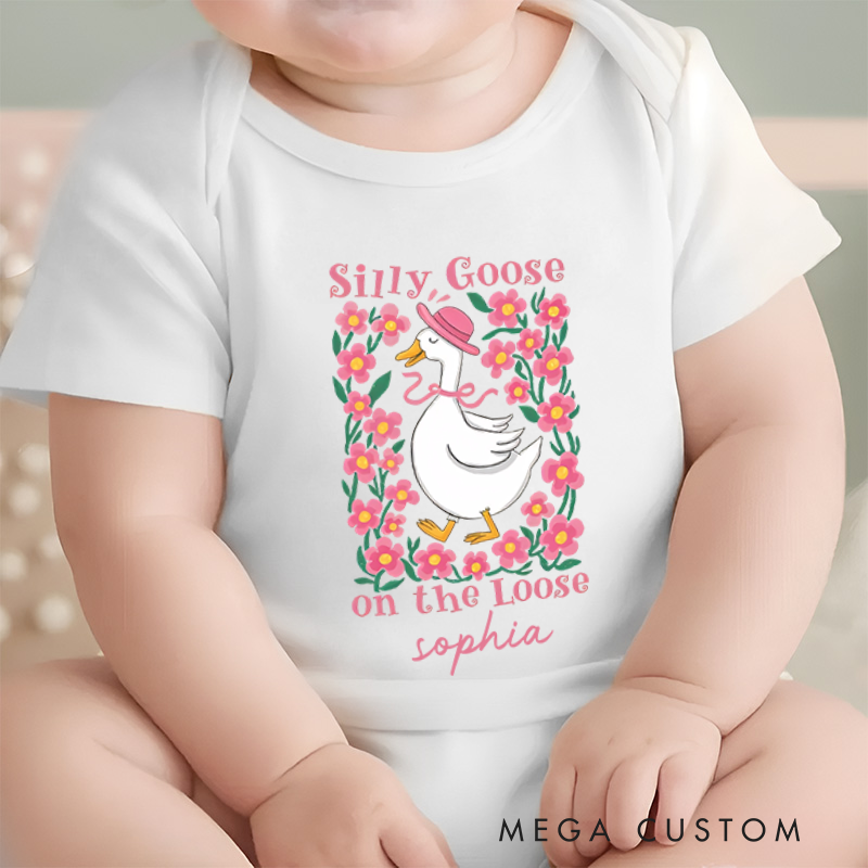 Personalized Silly Goose On The Loose Baby Bodysuit Goose Lover Gift