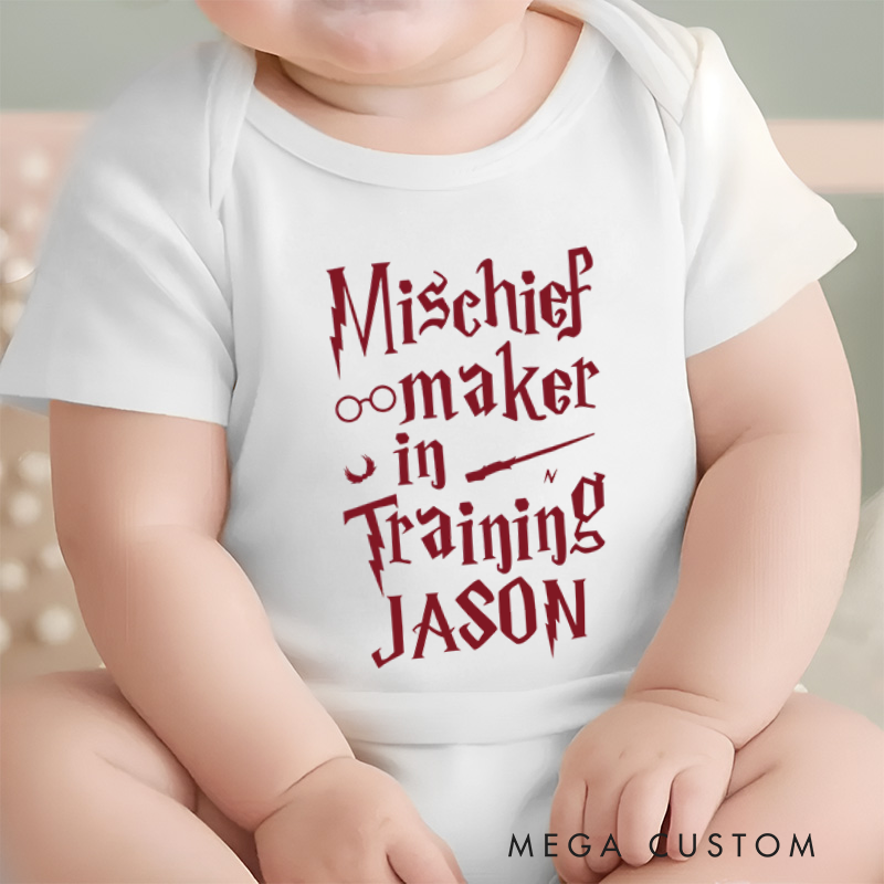 Personalized Mischief Maker In Training Baby Onesie Funny Baby Shower Gift Halloween Gift