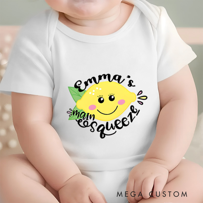 Personalized Funny Lemon Who's main Squeeze Baby Onesie Newborn Gift
