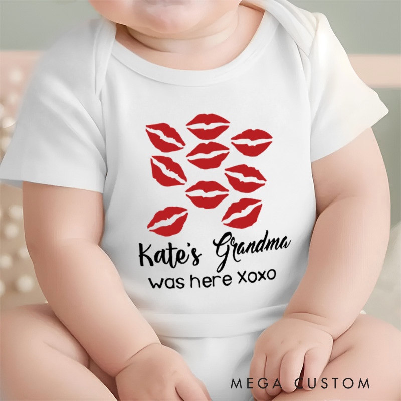 Personalized Grandma Was Here with Lots of Kisses Xoxo Baby Onesie Baby Announcement Gift