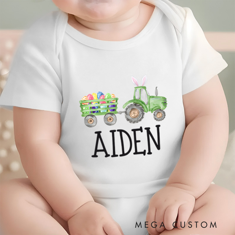 Personalized Tractor With Easter Egg Baby Name Baby Onesie Gift for Baby 