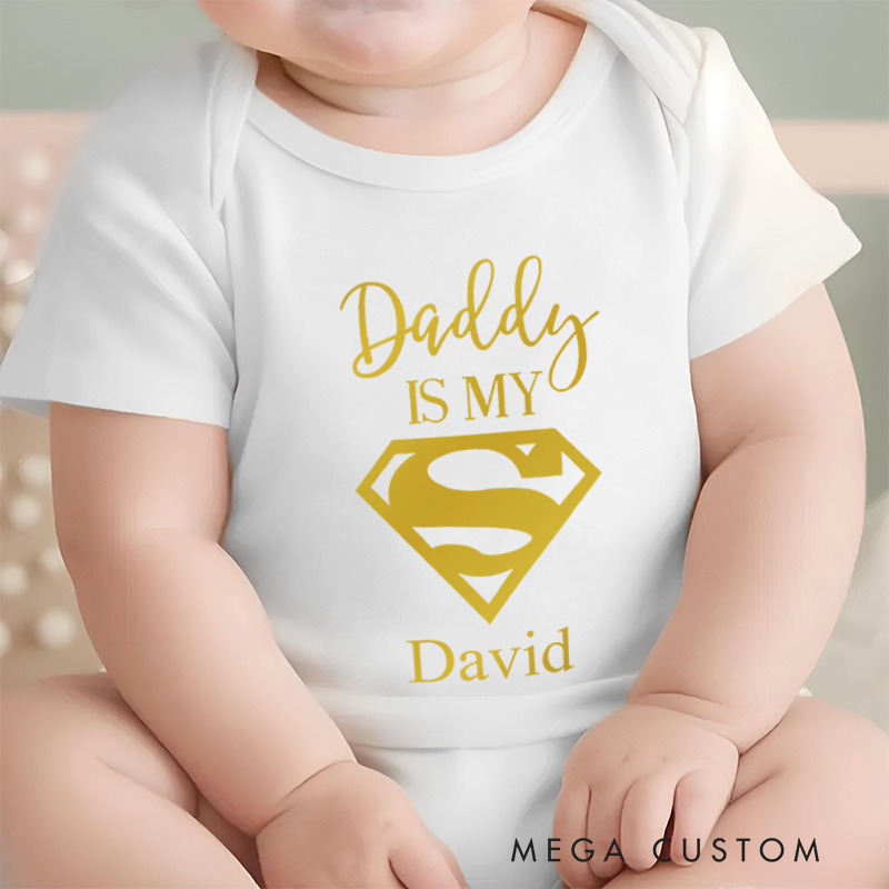 Personalized Daddy Is My Hero Funny Print Baby Onesie Father's Day Gifts