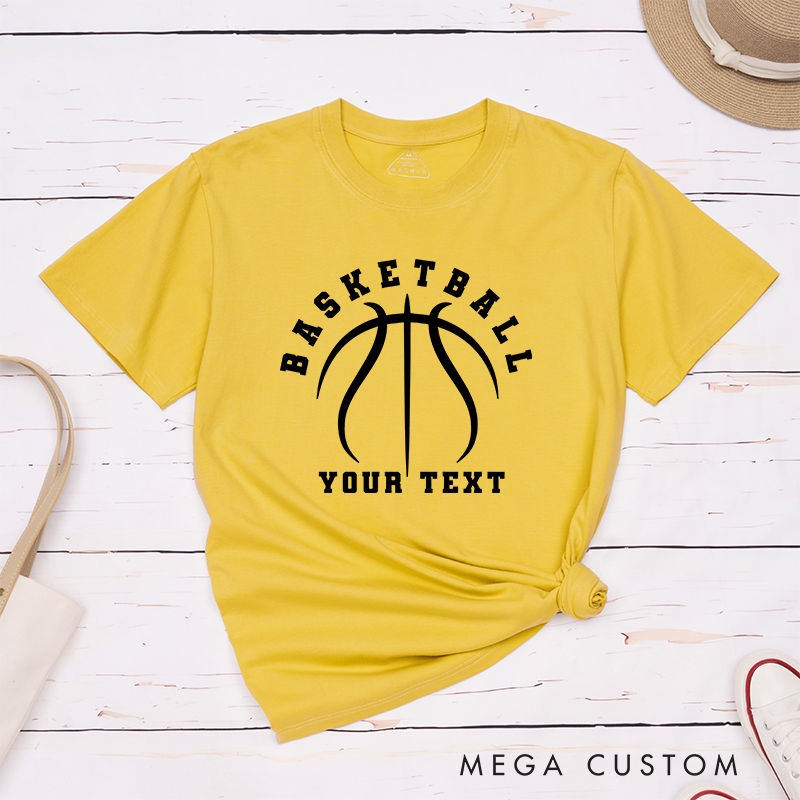 Personalized Basketball T-Shirt Design Featuring Custom Text and Minimalist Black Basketball Graphic