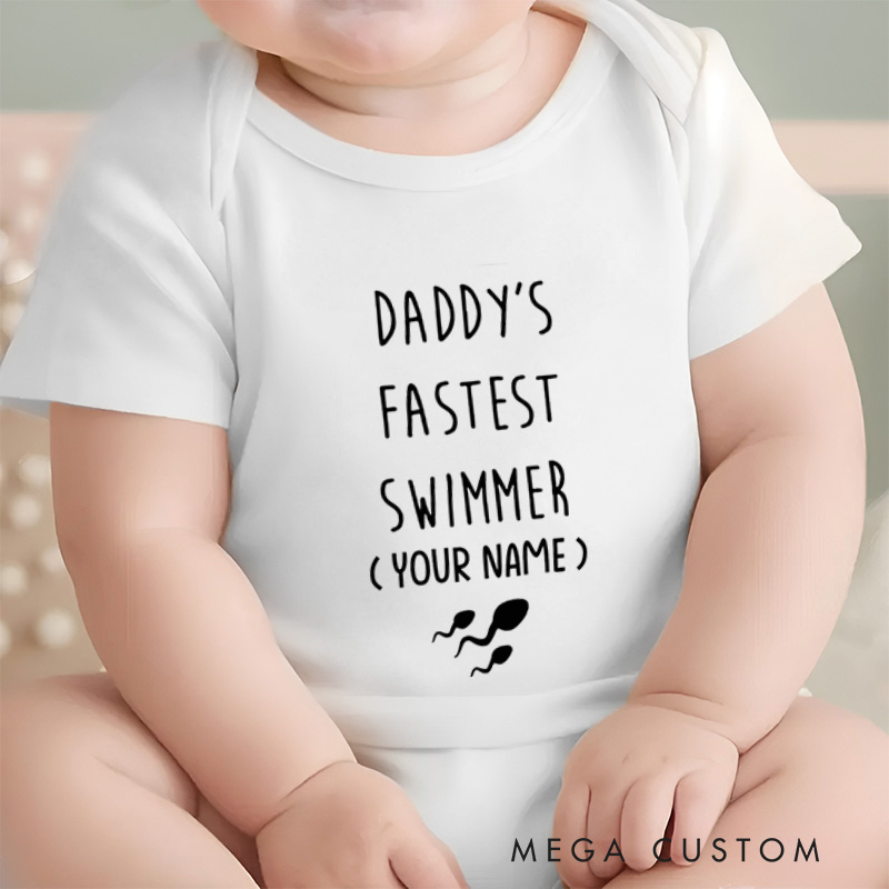 Personalized Daddy's Fastest Swimmer Humorous Design Baby Onesie