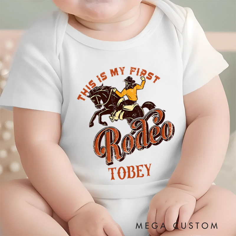 Personalized His Is My First Rodeo Baby Onesie Gifts for New Baby