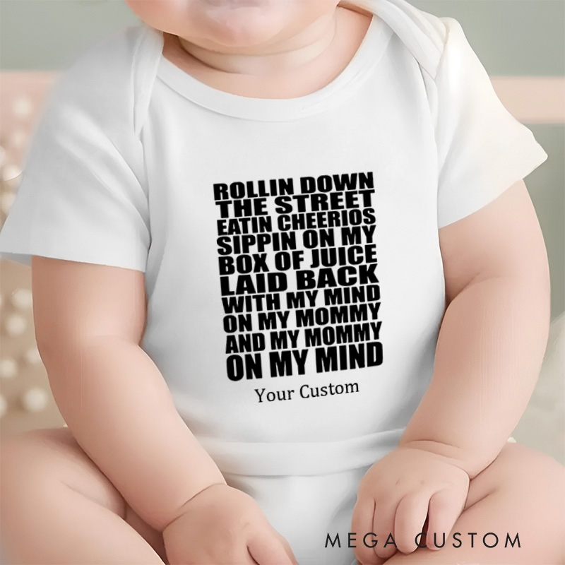 Personalized Rollin Down the Street Eatin Cheerios Fun and Playful Design for Parents and Kids with Humor Baby Onesie