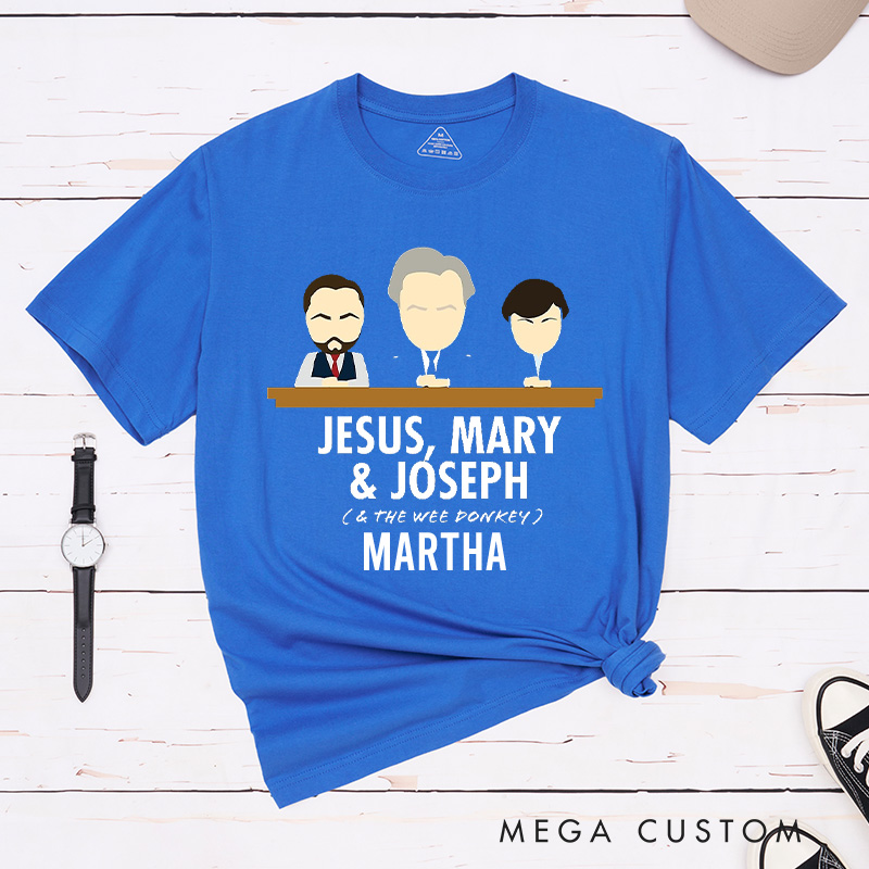 Personalized Jesus Mary Joseph & the Wee Donkey Cotton T-Shirt with Name Christian Classic T-Shirt Jesus Shirt Funny Christian Gift for Jesus Lover