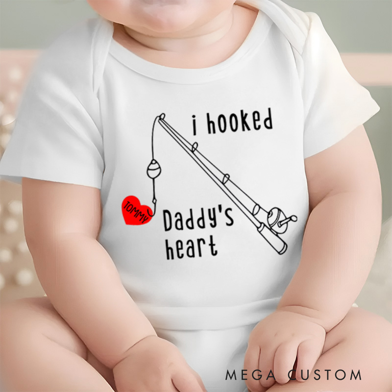 Personalized I Hooked Daddy's Heart Adorable Fishing Celebrating the Special Bond with Dad Baby Onesie