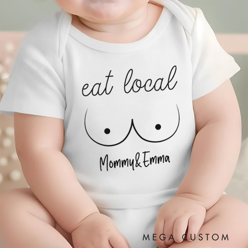 Personalized Funny Eat Local Breastfeeding Baby Onesie Gift for Baby