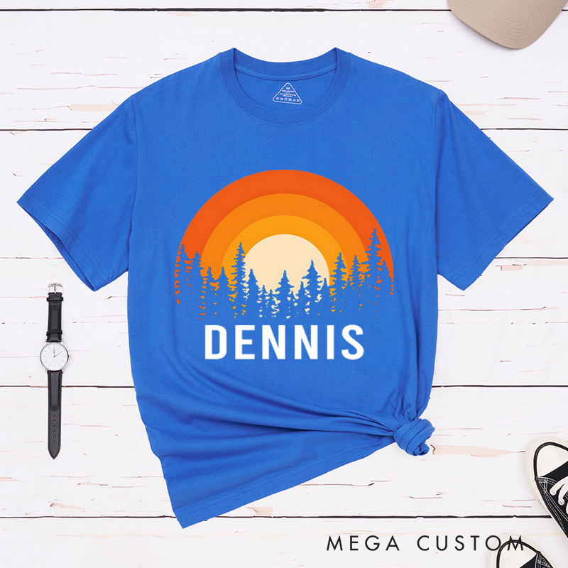 Personalized Sunset Over the Forest T-Shirt Adventure Is Calling Shirt Gift for Hiking Outdoors 