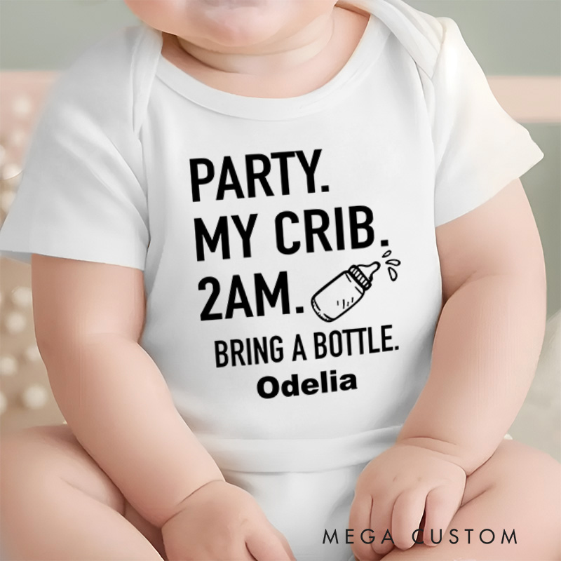 Personalized Party My Crib 2am Bring a Bottle Baby Onesie Fun Unisex Baby Gifts