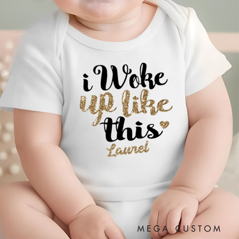 Personalized I Woke up like This Black and Gold Glitter Baby Onesie Baby Shower Gift