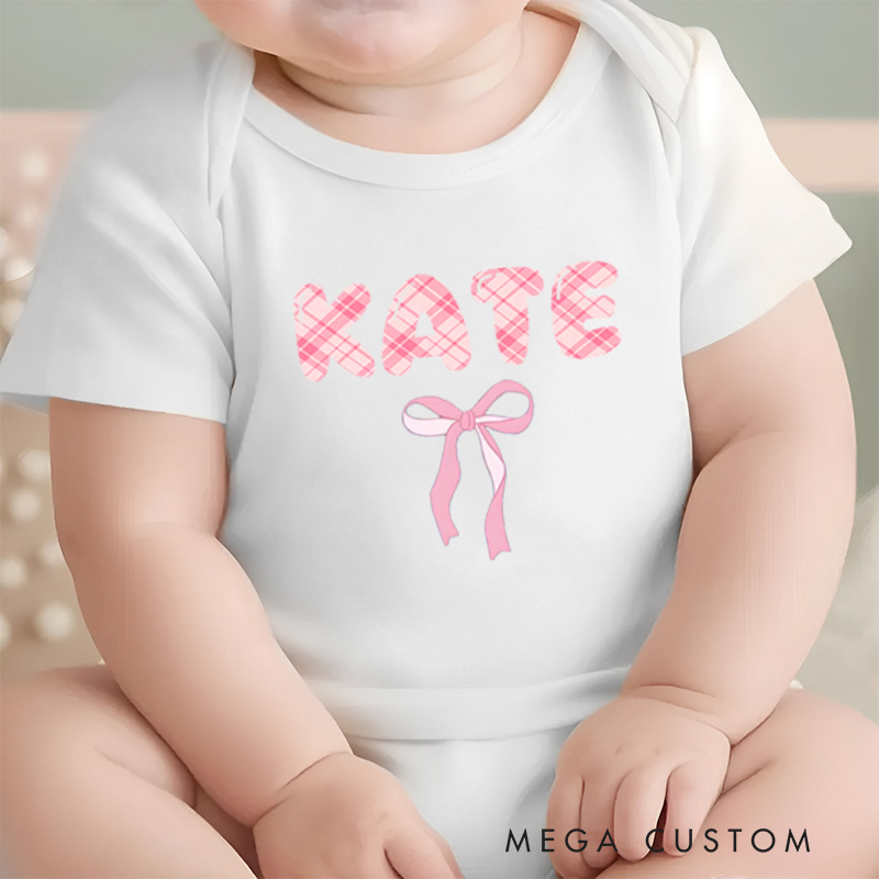 Personalized Name Pink Bow Baby Onesie First Birthday Gift New Mom Gift