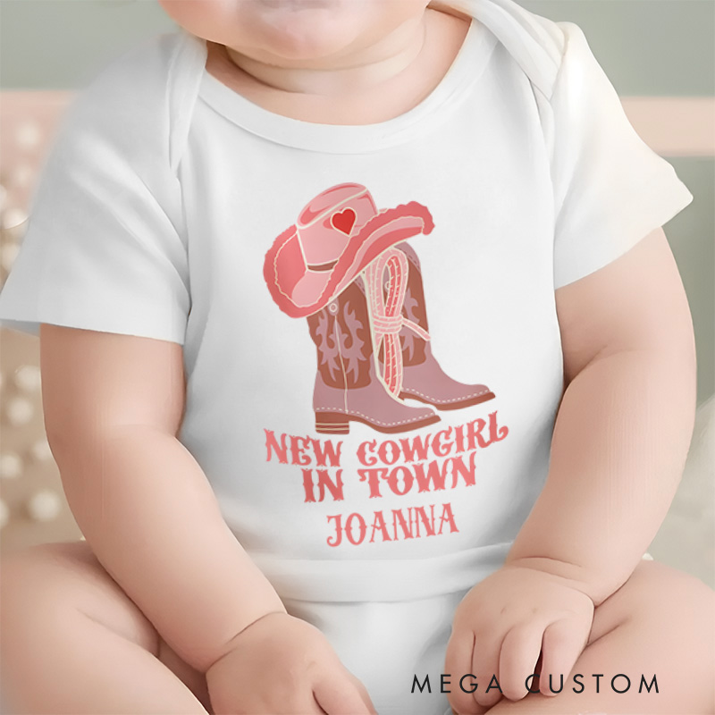 Personalized New Cowgirl in Town Baby Onesie Baby Shower Gift 