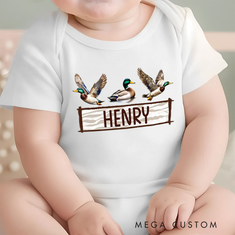 Personalized Mallard Duck Hunting Baby Onesie First Birthday Gift Baby Gift for New Mom