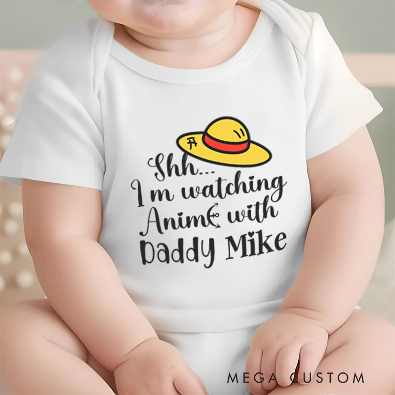 Personalized Shh I’m Watching Anime With Daddy Baby Baby Onesie Gift for First Father’s Day