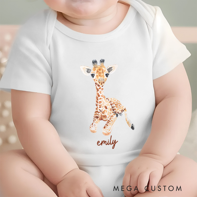 Personalized Cute Giraffe Print Baby Onesie Baby Shower Gift Birthday Gift for Baby