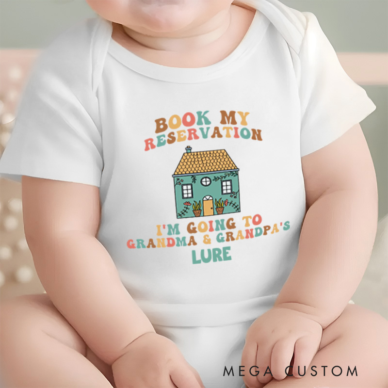 Personalized Book My Reservation I'm Going To Grandma Grandpa Baby Onesie New Born Grandparent Gift