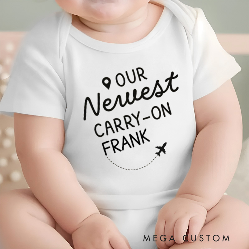 Personalized Our Newest Carry On Baby Onesie Baby Shower Gift Nursery Gift