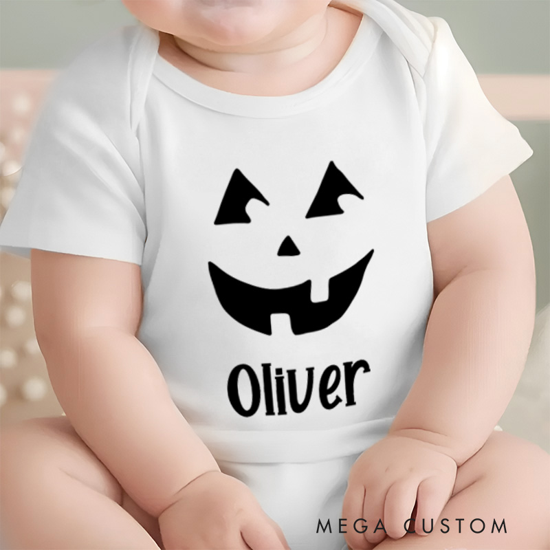 Personalized Smiling Jack O Lantern Baby Onesie Halloween Baby Shower Gift