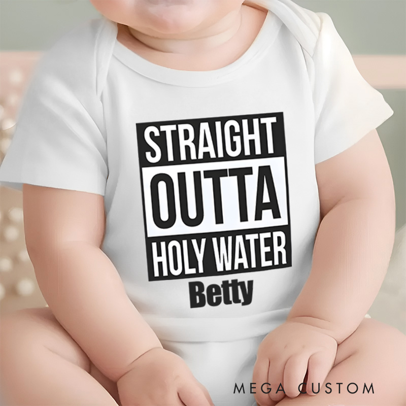 Personalized Straight Outta Holy Water Funny Baptism Baby Onesie Gift for Baby