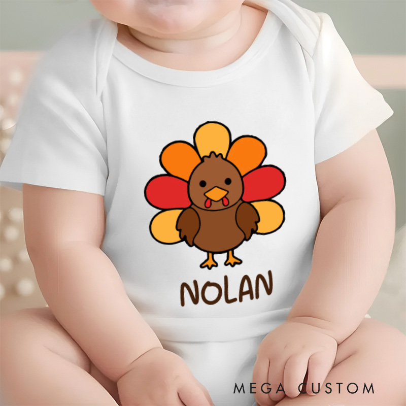 Personalized Cute Turkey Baby Onesie First Thanksgiving Gift New Baby Girl Boy Gift