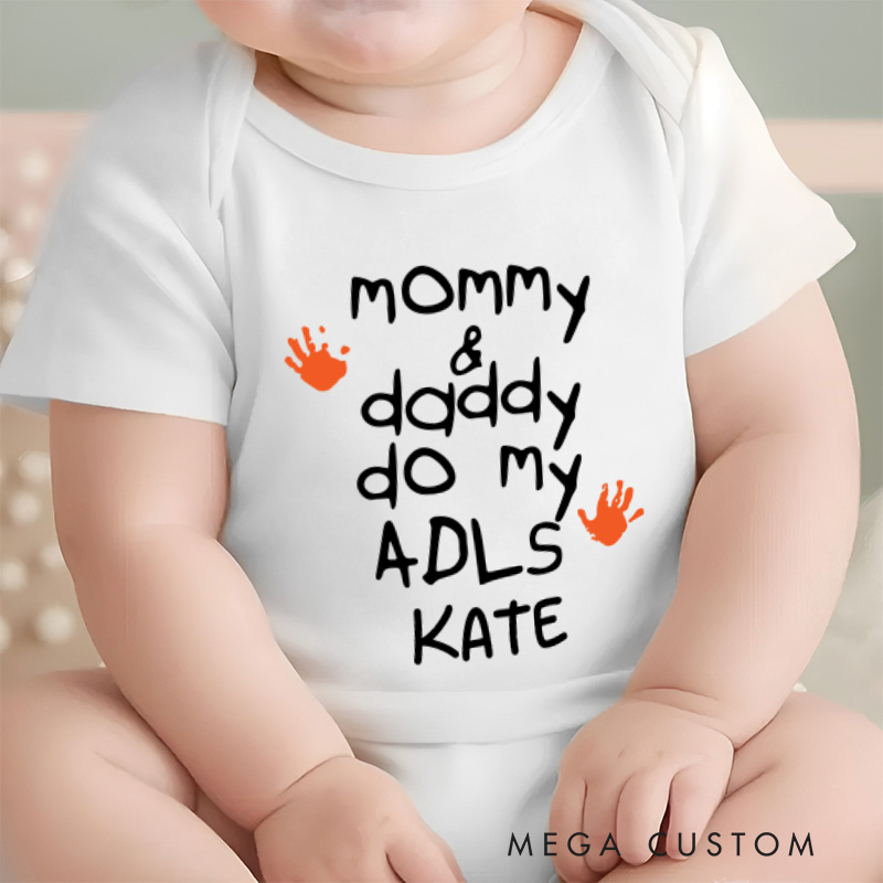 Personalized Mommy and Daddy Do My Adls Handprint Occupational Therapy Baby Onesie Gift for Baby