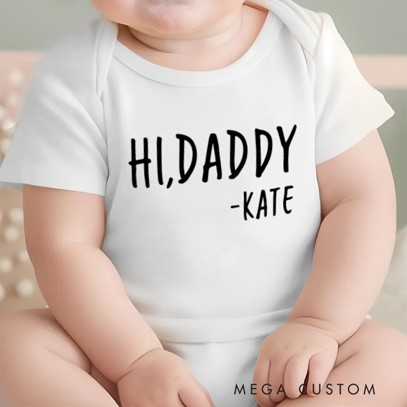 Personalized Hi Daddy Mommy Grandma Etc Baby Onesie Tell Your Family You're Pregnant Pregnancy Reveal Baby Onesie Gift