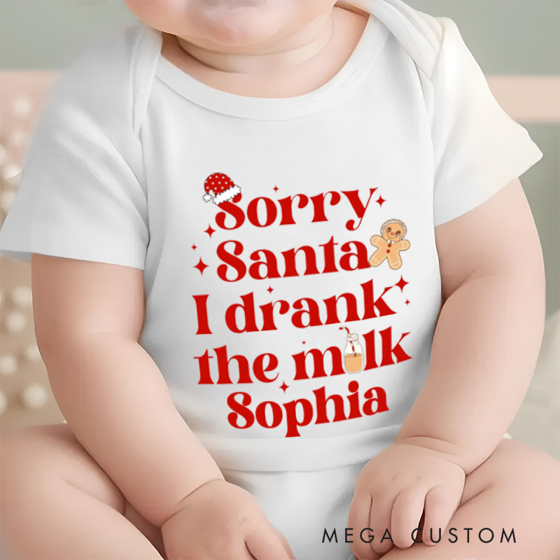 Personalized Sorry Santa I Drank The Milk Baby Onesie First Christmas Baby Gift