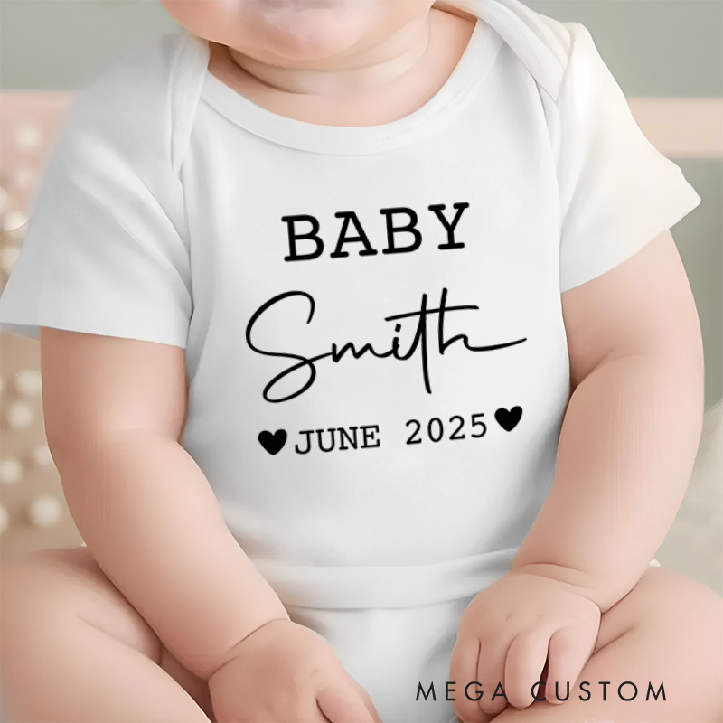 Personalized Personalised Last Name Birth Announcement Baby Onesie Newborn Gift
