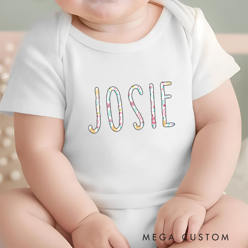 Personalized Baby Name with Hot Pink Floral Baby Onesie Baby Shower Gift