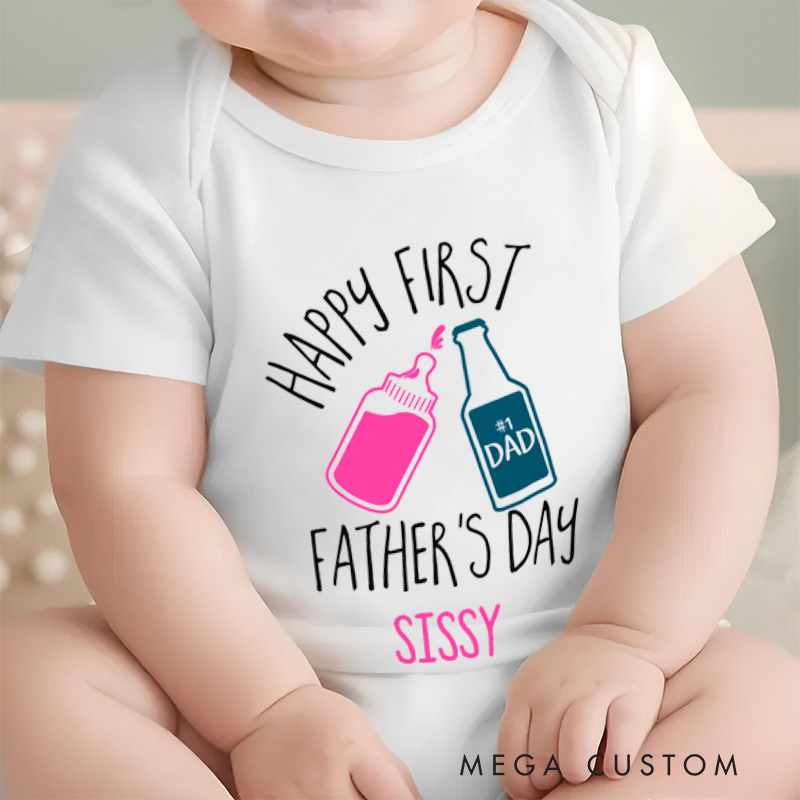 Personalized Happy First Father's Day Baby Onesie with Your Name Gift for New Daddy