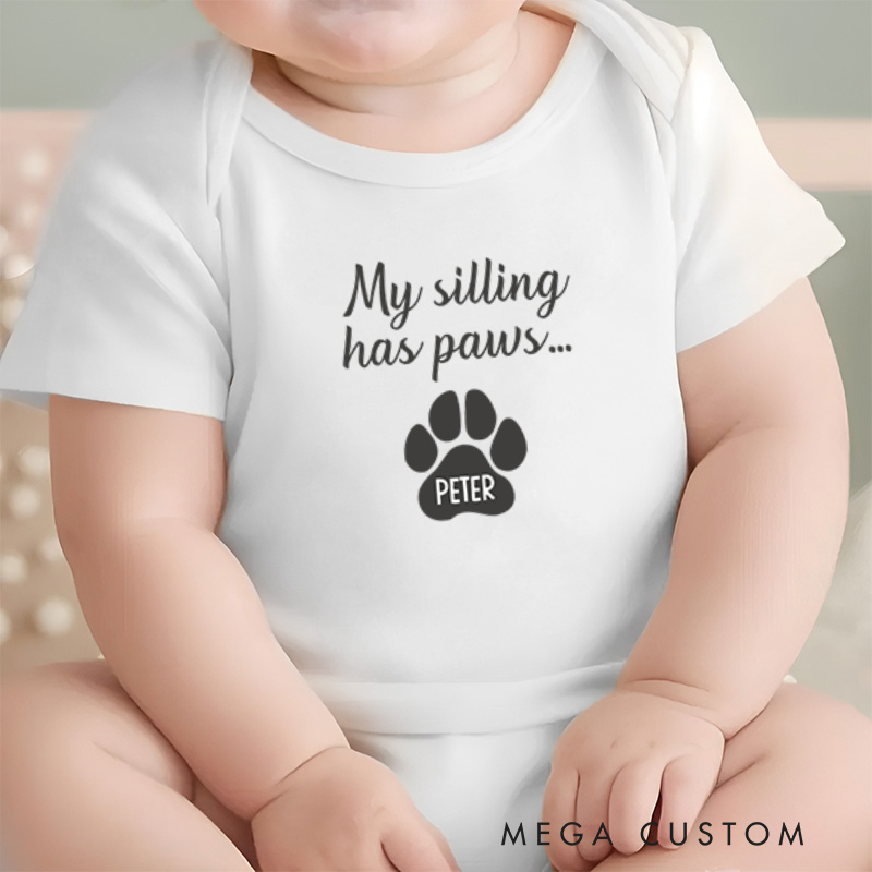 Personalized My Siblings Have Paws Cute and Playful Design Celebrating the Love for Furry Family Members Baby Onesie