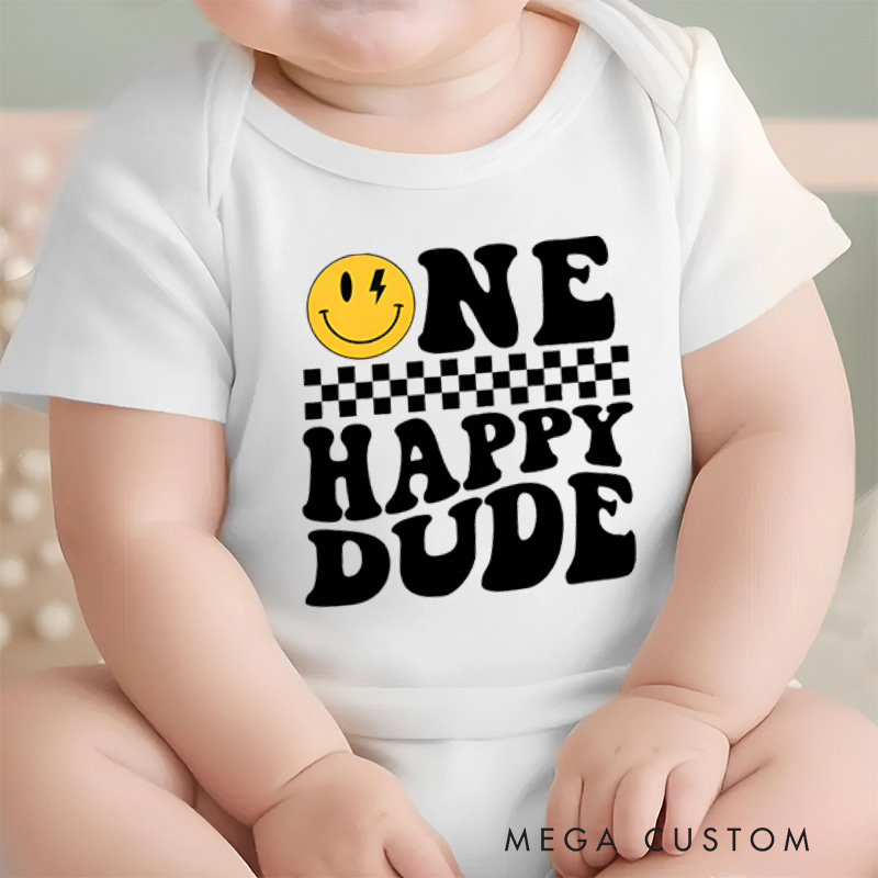 Personalized One Happy Dude First Birthday Baby Onesie Funny Gift for Baby