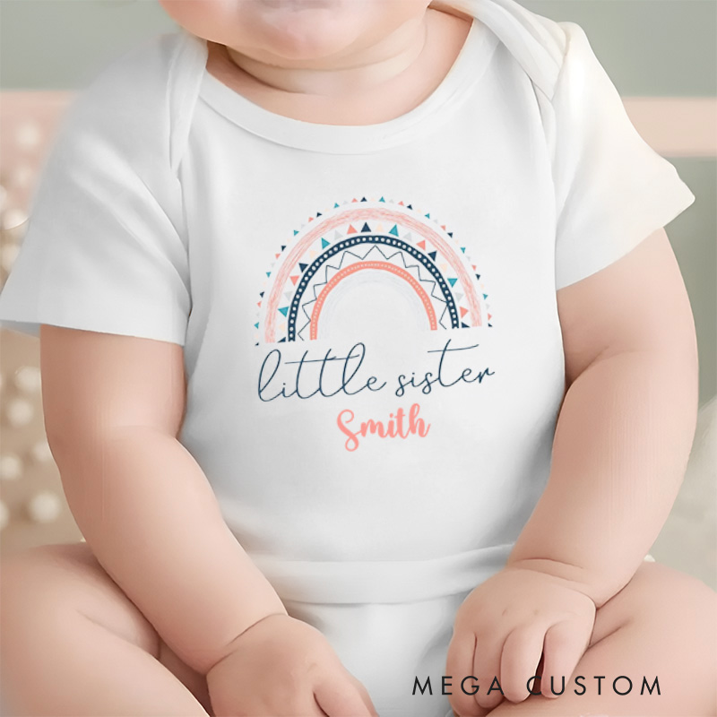Personalized Little Sister Rainbow Celebrating the Joy of Being a Younger Sibling Baby Onesie