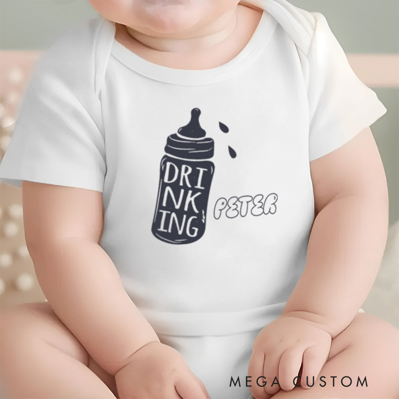 Personalized Drinking Playful Baby Bottle Celebrating Little Ones and Parenthood Moments Baby Onesie