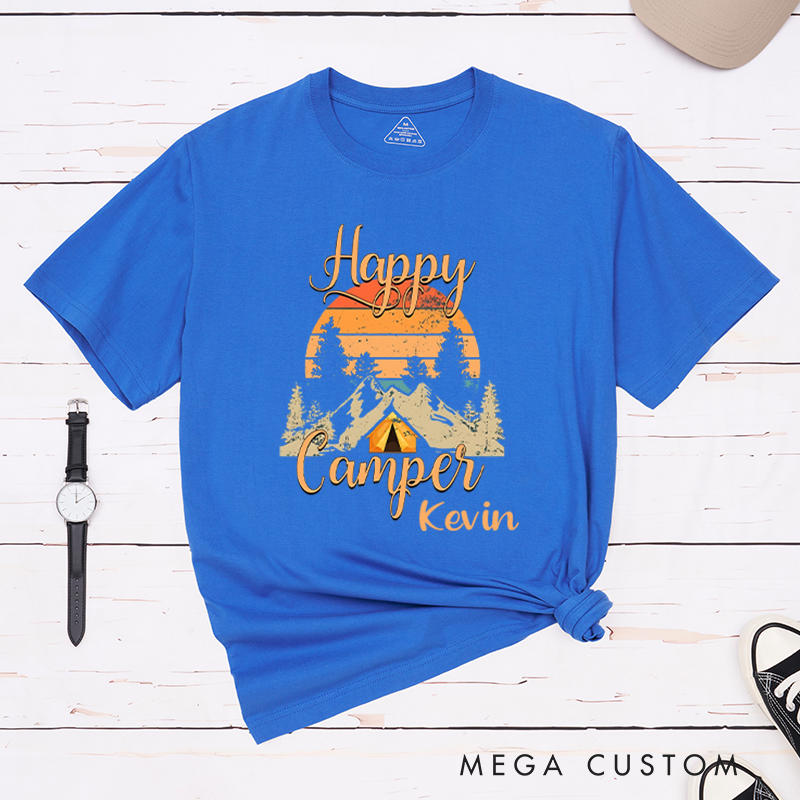 Personalized Happy Camper Hiking Travel T-Shirt Camping Life Nature Lover shirt Gift for Outdoors Adventure