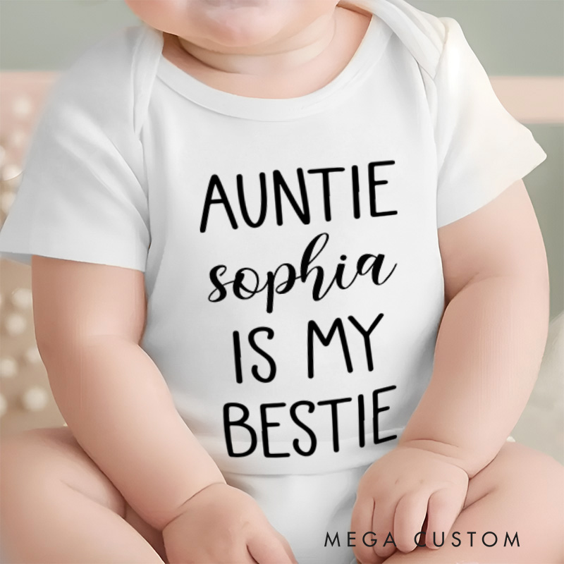 Personalized Auntie Is My Bestie Baby Onesie New Baby Girl Boy Gift