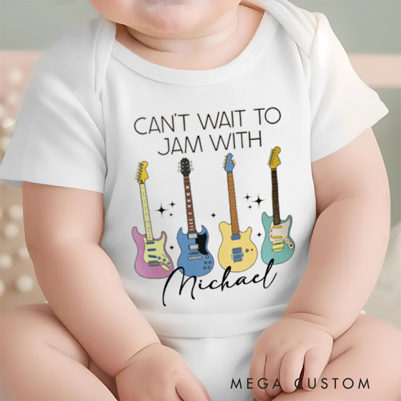 Personalized Can't Wait To Jam With Daddy Baby Onesie Rock Music Lover Gift