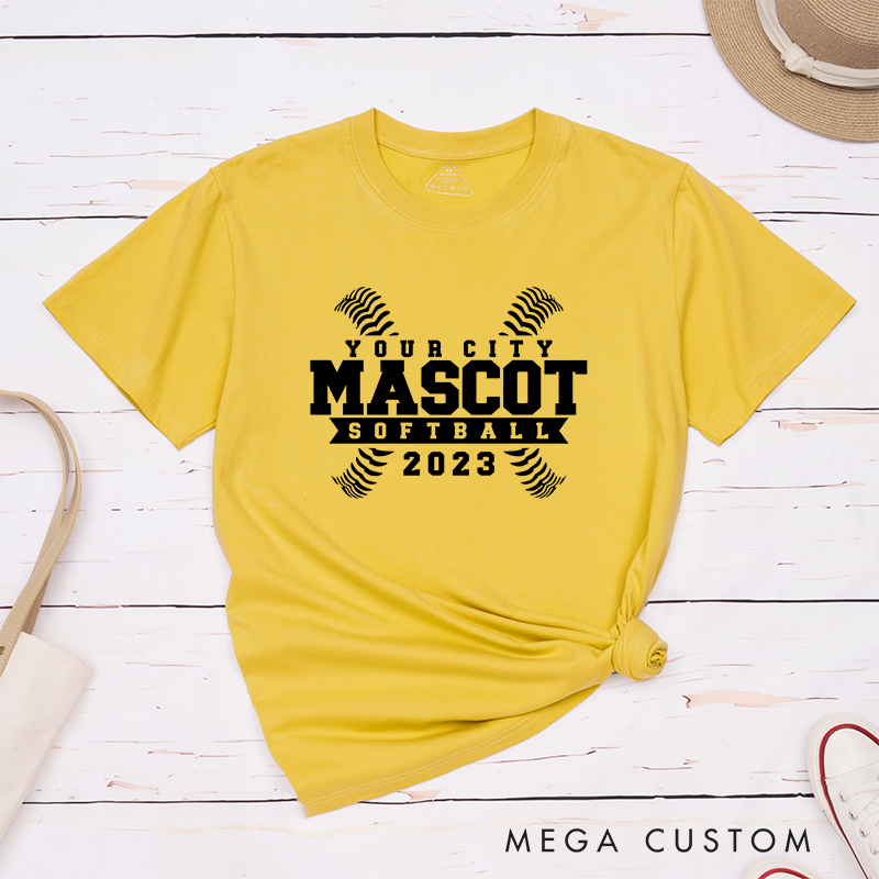 Personalized Softball Team T-Shirt Design Featuring Custom City Name Team Name Crossed Stitch Graphics and Bold Custom Year Highlight