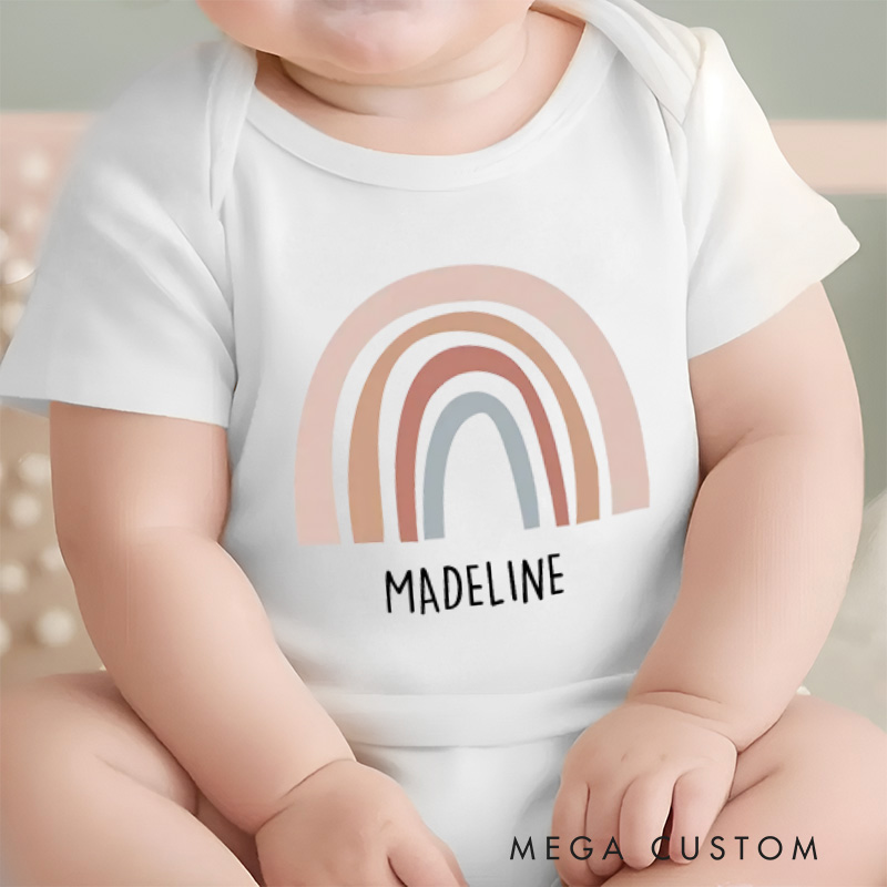 Personalized Earth Colored Rainbow Baby Onesie with Your Name Baby Shower Gift