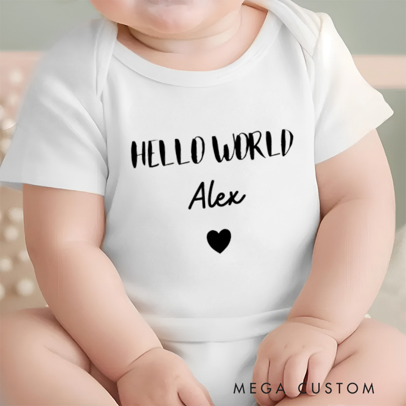 Personalized Hello World Baby Onesie with Your Name New Baby Girl Boy Gift Nursery Gift