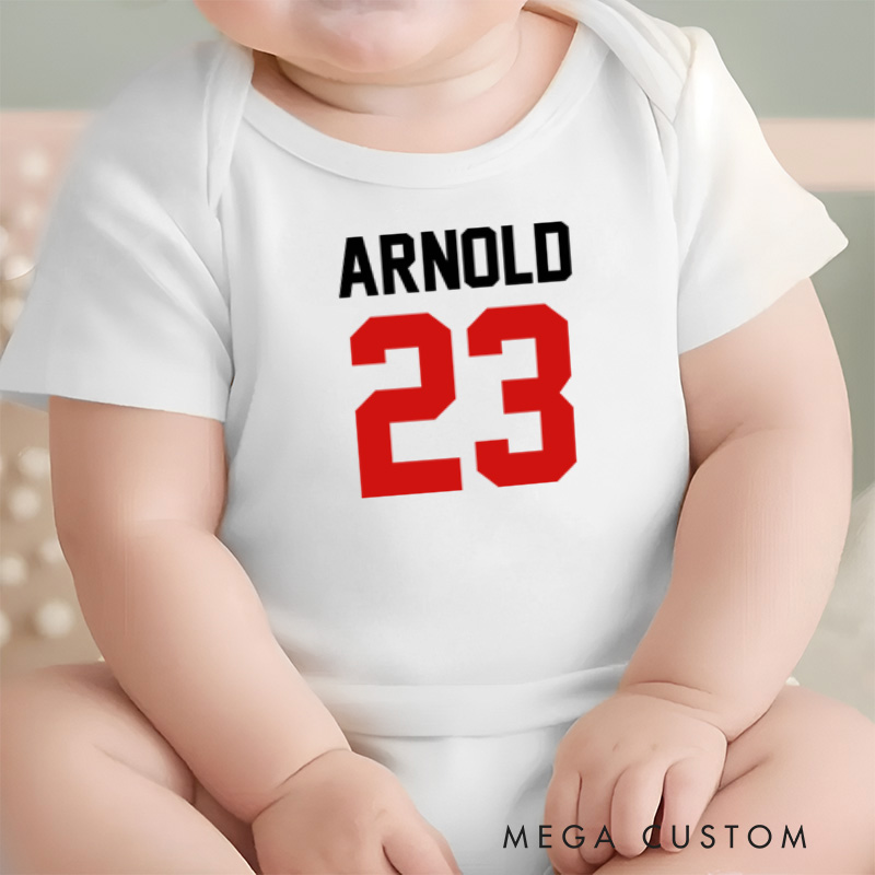 Personalized Sports Inspired Jersey Number Design Baby Onesie