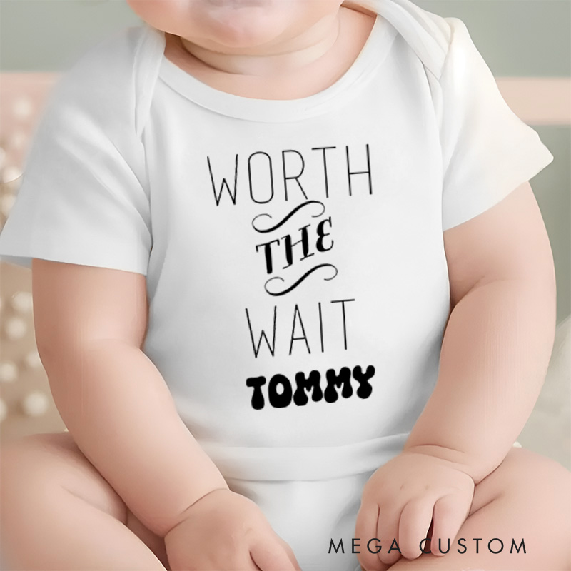 Personalized Worth the Wait Elegant Minimalist Design for Cherished Moments Baby Onesie
